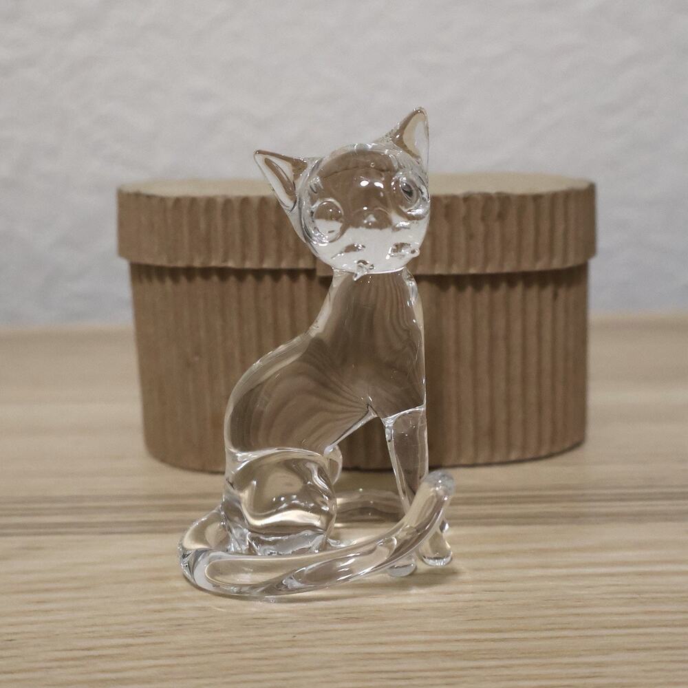 Vintage Handmade Small Crystal Glass Sitting Cat Kitty Cancun Mexico Decor